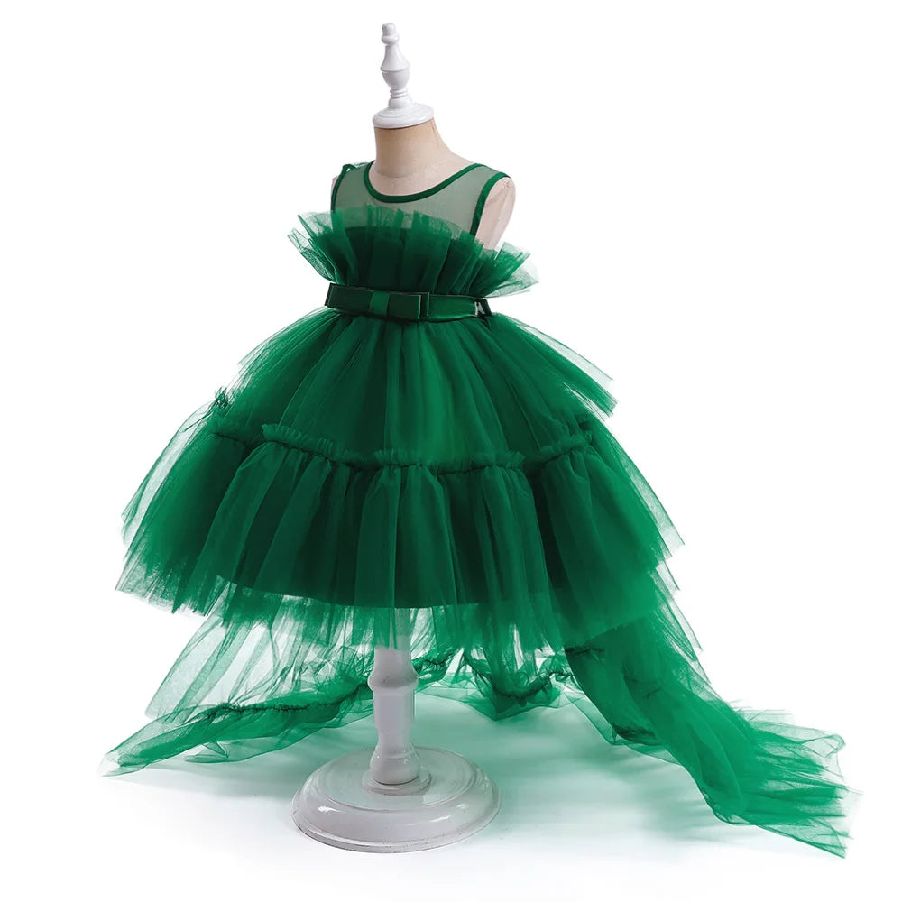 Robes d'été pour bébés filles, demoiselles d'honneur, baptême, tulle, traîne, robe de princesse de mariage, anniversaire, robe de première communion pour filles, avec nœud.