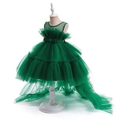 Robes d'été pour bébés filles, demoiselles d'honneur, baptême, tulle, traîne, robe de princesse de mariage, anniversaire, robe de première communion pour filles, avec nœud.