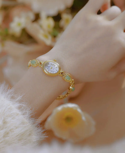 Orologio da donna elegante Bracciale in giada Orologio piccolo Orologi al quarzo moda Orologio da polso dorato di lusso Regali per le donne Marchio originale