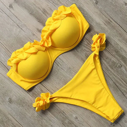 Bandeau Bikini Swimwear Women Swimsuit Sexy Thong Ruffle Bikini Set Push Up Bathing Suit Female Brazilian Leopard Swimsuit 2026