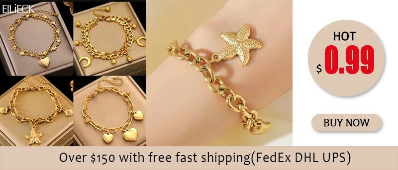 EILIECK Bracciale con ciondolo stella marina luna stella color oro in acciaio inossidabile 316L per le donne Nuovo regalo di gioielli con catena da polso alla moda