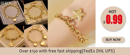 EILIECK Bracciale con ciondolo stella marina luna stella color oro in acciaio inossidabile 316L per le donne Nuovo regalo di gioielli con catena da polso alla moda
