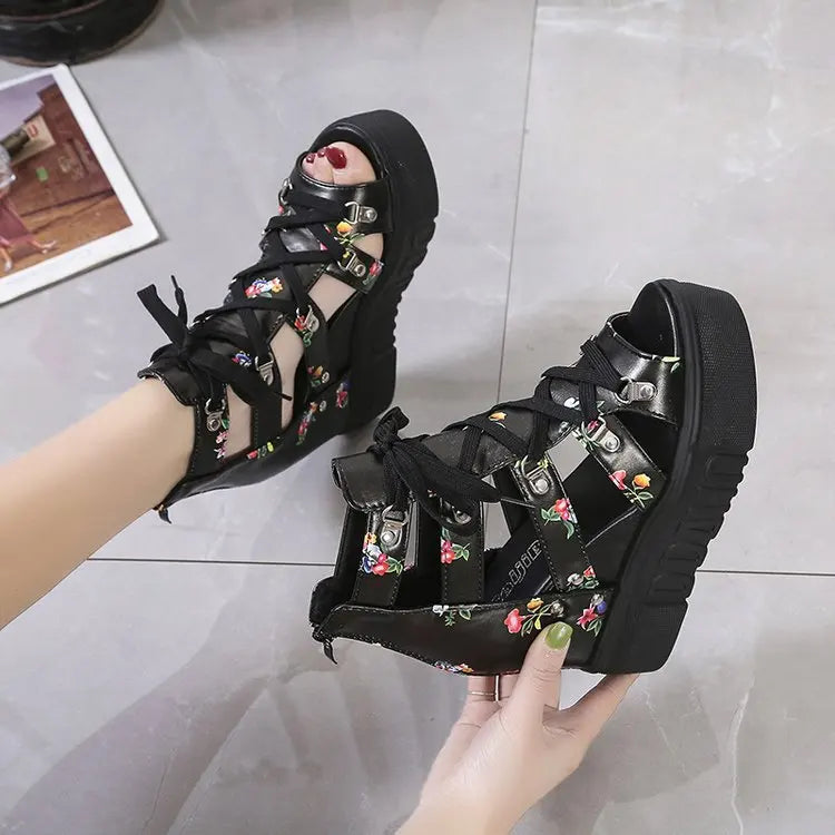 Women Shoes 2025 Summer Sandals 12cm Wedge Platform Open Toe Sandals Woman Rome High Heels Casual Shoes Lady Female Sandalias