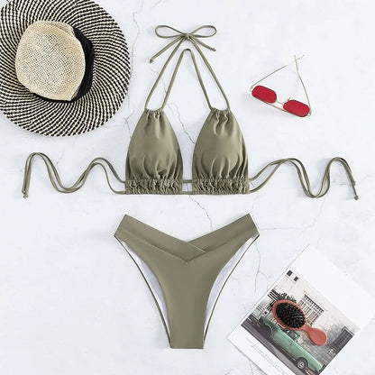 Costume da bagno bikini solido in nylon Costume da bagno sexy con modellazione di moda da donna 2025 Nuovo stile da spiaggia per costume da bagno