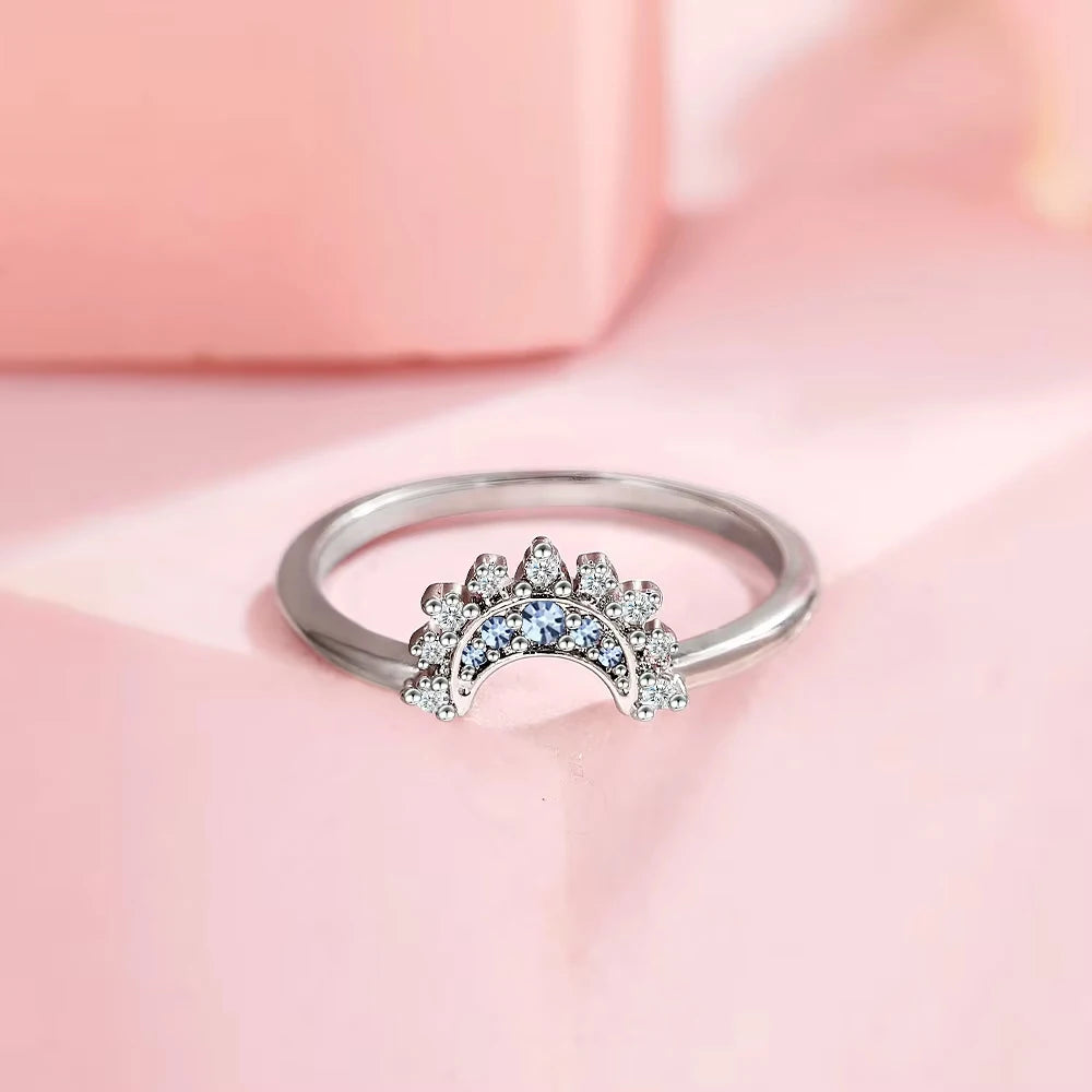 Set di anelli per coppia in argento 925 con sole e luna Anelli con zirconi scintillanti blu cielo Promessa di gioielleria raffinata Regali per San Valentino