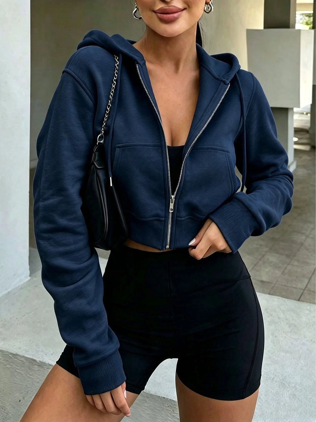 Cardigan con Cappuccio e Zip a Maniche Lunghe da Donna, Stile Streetwear, Corto, Harajuku Y2K, Outfit Primaverile e Autunnale
