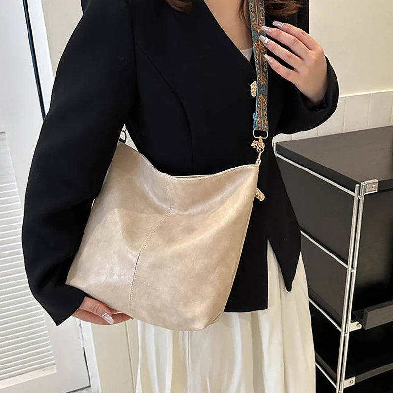 Borsa a tracolla larga con tracolla geometrica Borse a tracolla di grande capacità per donna, borsa da donna retrò in pelle PU per lo shopping e i viaggi