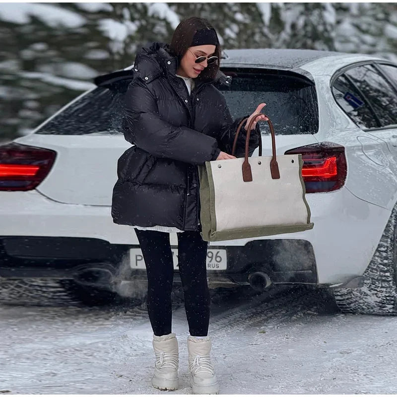 Giacca invernale da donna con cappuccio, calda, con cintura in vita regolabile, maniche lunghe, chiusura con zip, cappotto imbottito da donna, moda 2026, parka spessa da donna