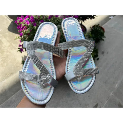 Sandales sexy pour femmes Plage d'été Bouche peu profonde Strass Défilé de mode pour femmes Chaussures confortables et légères Sandales féminines