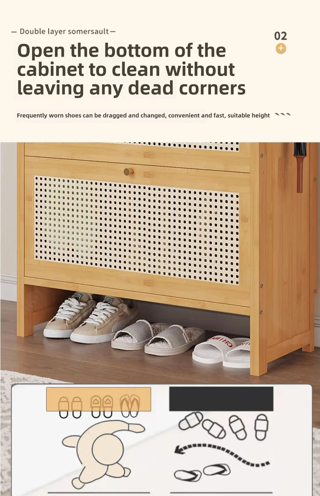 Bamboo Multi-layer Shoes Organization Rattan Flip Shoe Rack Living Room Against The Wall Boot Shelf Versatile Storage Cabinet
