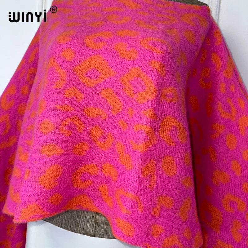 WINYI inverno Abito caldo bohemien abbigliamento donna mantello Abito da vacanza Poncho invernale elegante per donna Mantello irregolare con stampa leopardata