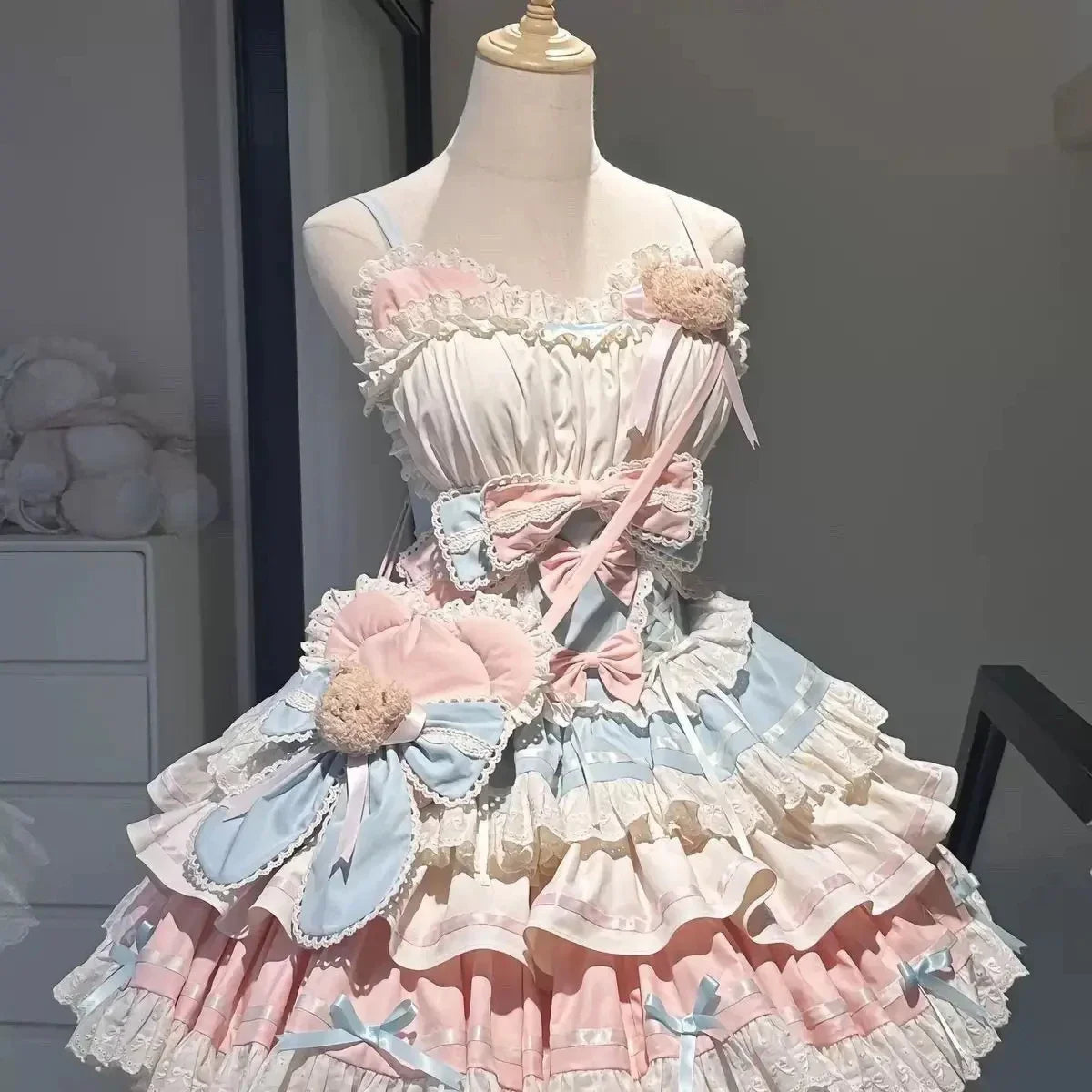 Sweet Lolita Y2k Mini abiti da donna patchwork in pizzo manica corta fasciatura elegante abito da festa corto vintage francese estivo femminile