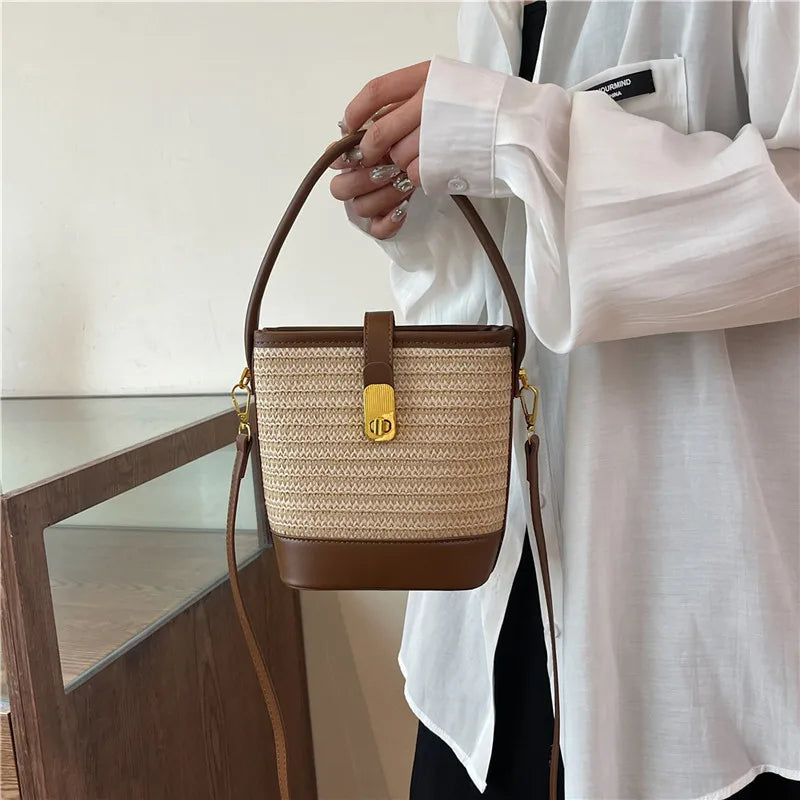 Tendenze moda donna borsa a secchiello di paglia donna estate borse a tracolla tessute a mano borsa per la spesa da donna nuove borse da spiaggia borse
