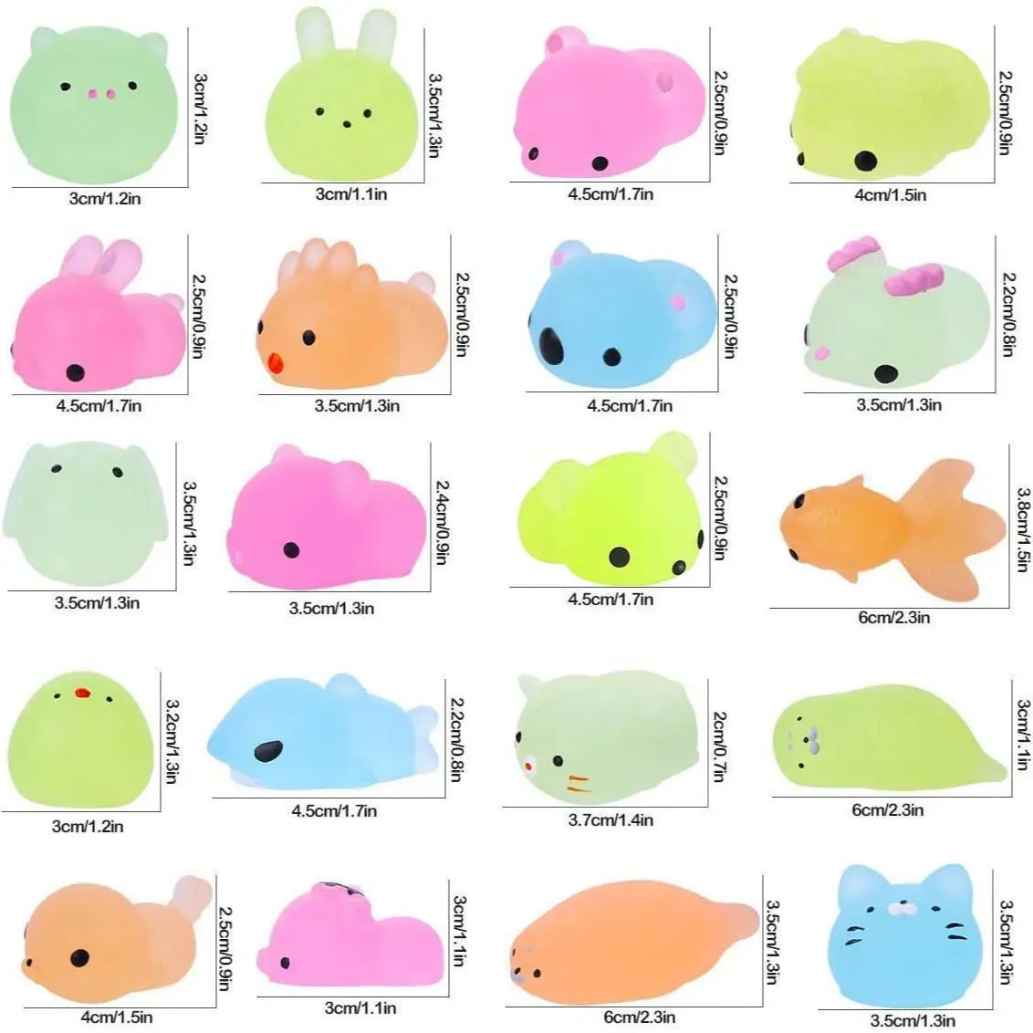 12 Pezzi di Squishies Luminosi Mochi, Giocattoli Antistress a Forma di Animali, Mini Giocattoli Antistress Mochi Animali Kawaii
