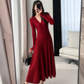 Inverno primavera abbigliamento di base donna capodanno rosso stile francese Design Slim Fit una linea scollo A V maglione lavorato A maglia abito lungo Maxi abiti