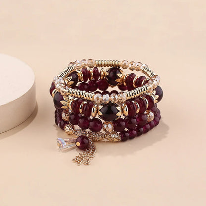 4 pezzi nuovo set di braccialetti con perline con ciondoli e nappe per donna, bracciale a catena con perline di vetro colorato, gioielli bohémien da uomo