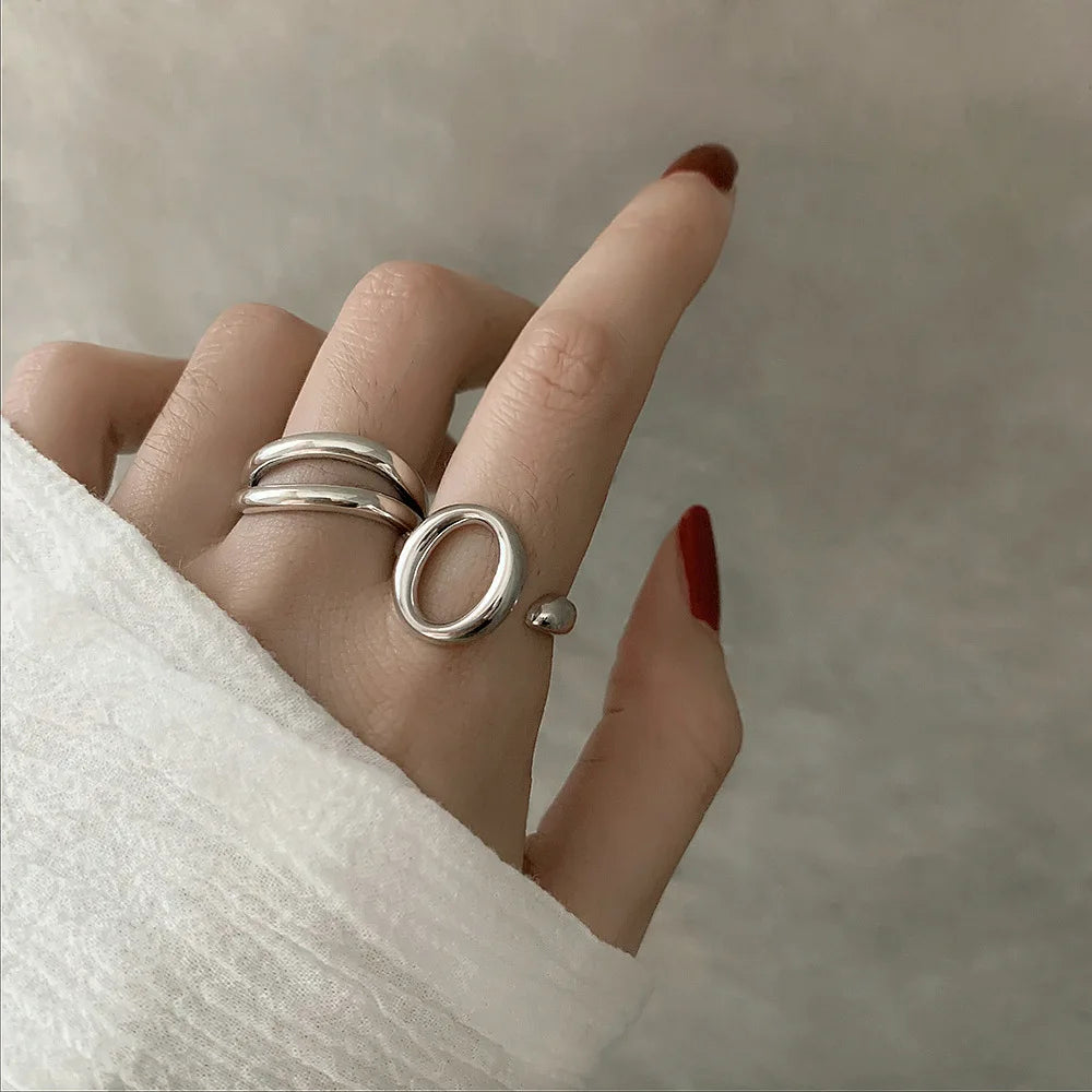 Anelli in Argento Sterling 925, Nuovi Gioielli da Festa, Charm Vintage, Design Geometrico a Doppio Strato, Accessori Regalo, Dropshipping