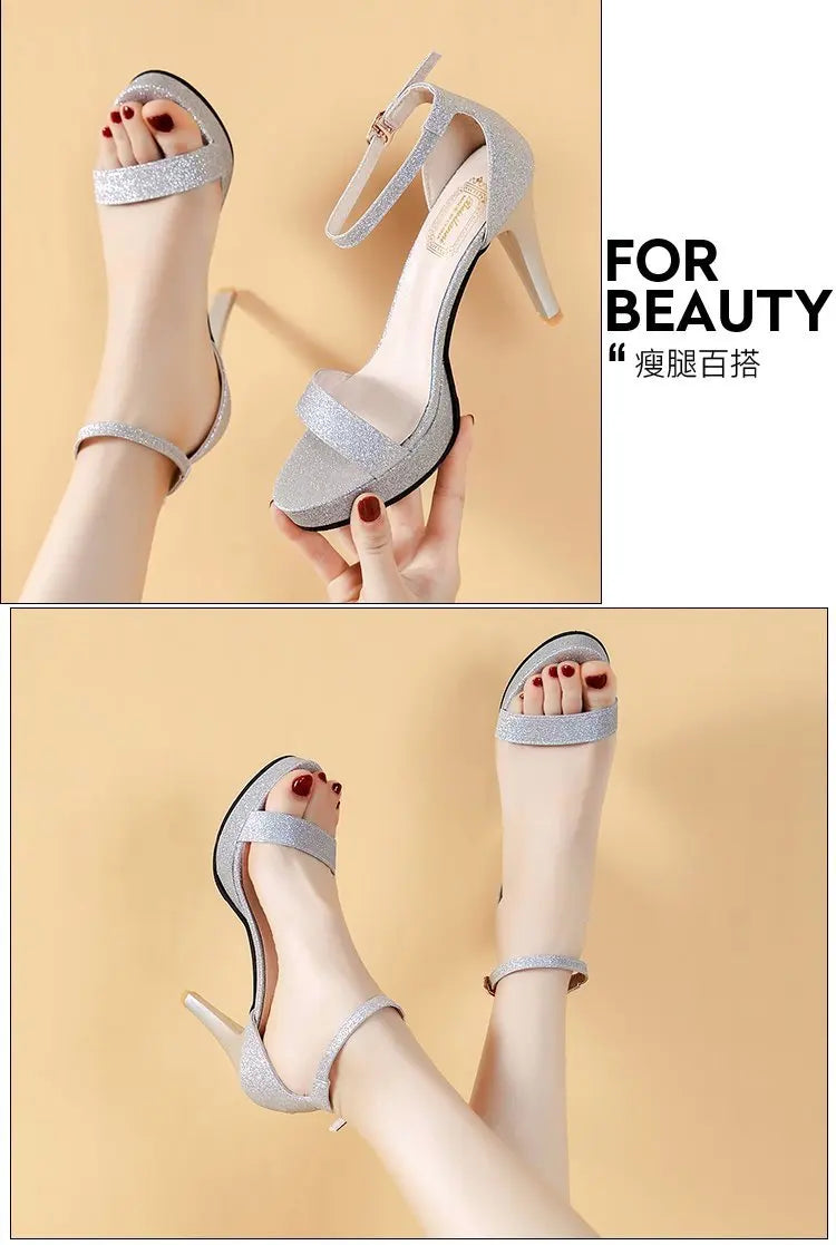 Comemore nuovi sandali con tacco alto donna sandali con tacco estivo Glitter décolleté neri scarpe da sposa classiche per feste su sandali con plateau scarpe da donna sandali con tacco tacchi donna sandali donna estivi