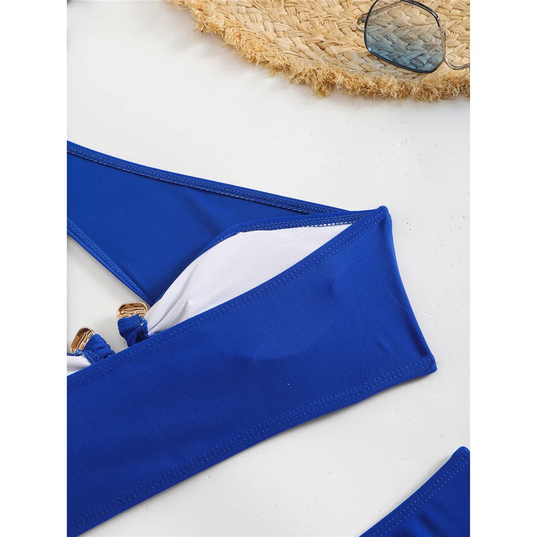 Bikini a vita alta con cut-out e allacciatura al collo da donna 2026 - Set due pezzi imbottito V6256