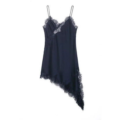 Abito da donna sexy con scollo a V in pizzo, elegante, con collo all'americana e orlo asimmetrico, nuova moda estate 2026, per feste e spiaggia