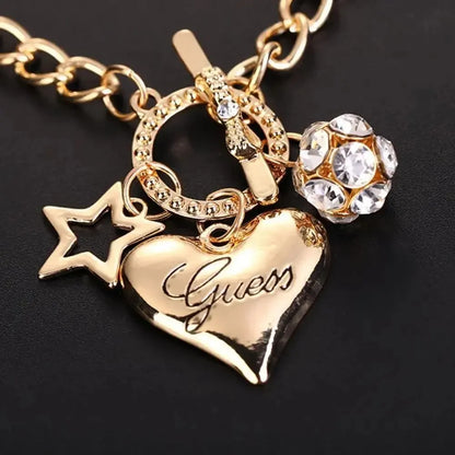 Bracciale con sfera di fuoco con stella di Halloween con ciondolo a forma di cuore grande per le donne, perla d'imitazione, chiusura con ciondolo carino, gioielli con braccialetto da donna