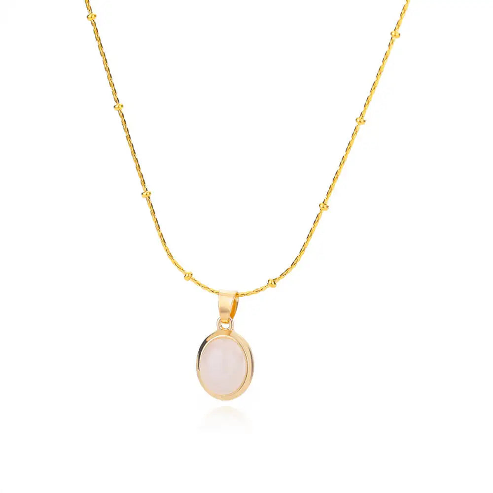 Collana ovale in pietra opale di moda per donna Collana con ciondolo in pietra ovale color oro in acciaio inossidabile Regalo di gioielli estetici per matrimonio