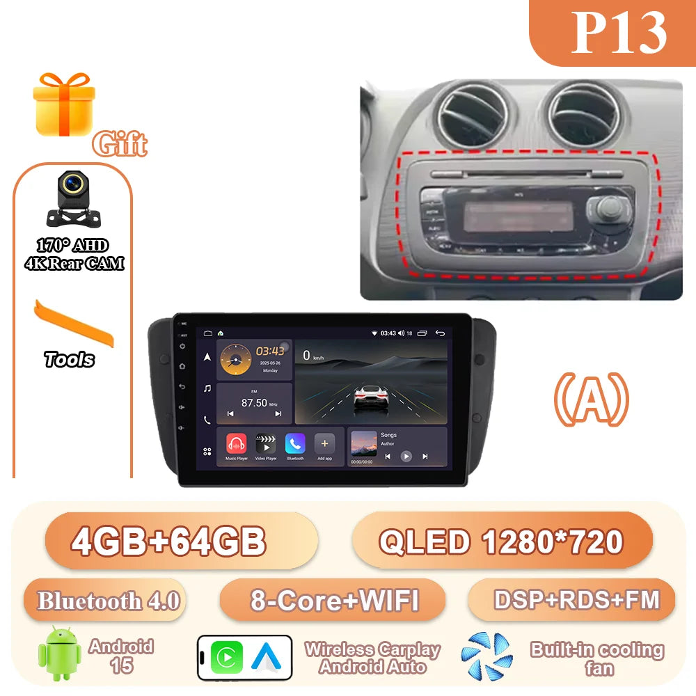Android 15 Autoradio Per Seat Ibiza 2012-2015 Carplay Android Auto Radio Car Multimedia Video Player 4G WIFI No 2din DVD 4G GPS