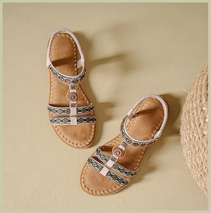 Elegante Damen-Sommersandale im Bohemian-Stil, rutschfest, bequem, für Alltag, Urlaub, flache Strandschuhe
