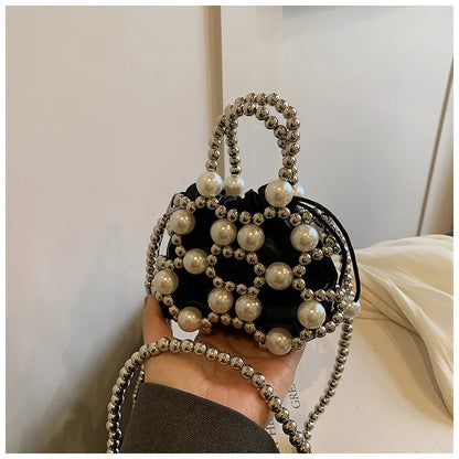 2024 estate piccole borse a tracolla per le donne Fine Fashion Hollow Pearl Beaded Weave Mini borse Trendy Party Prom frizioni borse