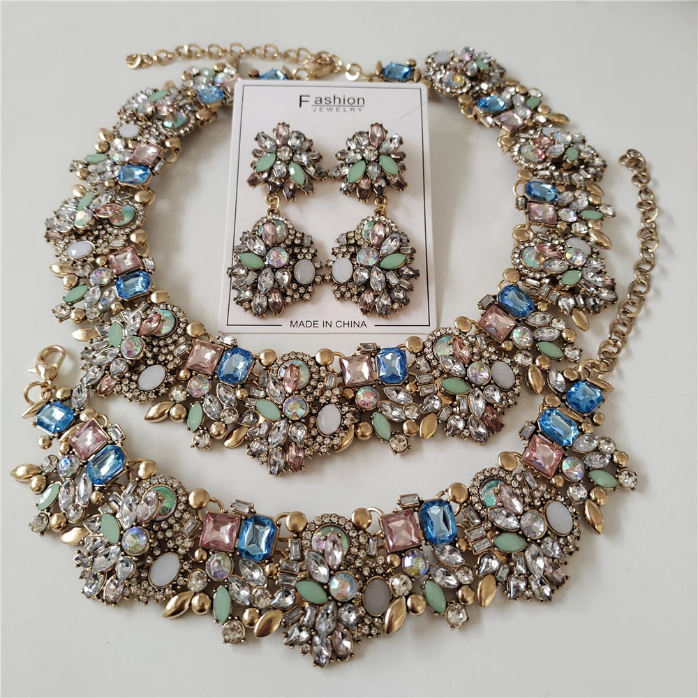 Parure de bijoux de luxe en cristal et strass pour femme, collier, bracelets et boucles d'oreilles, style indien, pour mariage, 2025