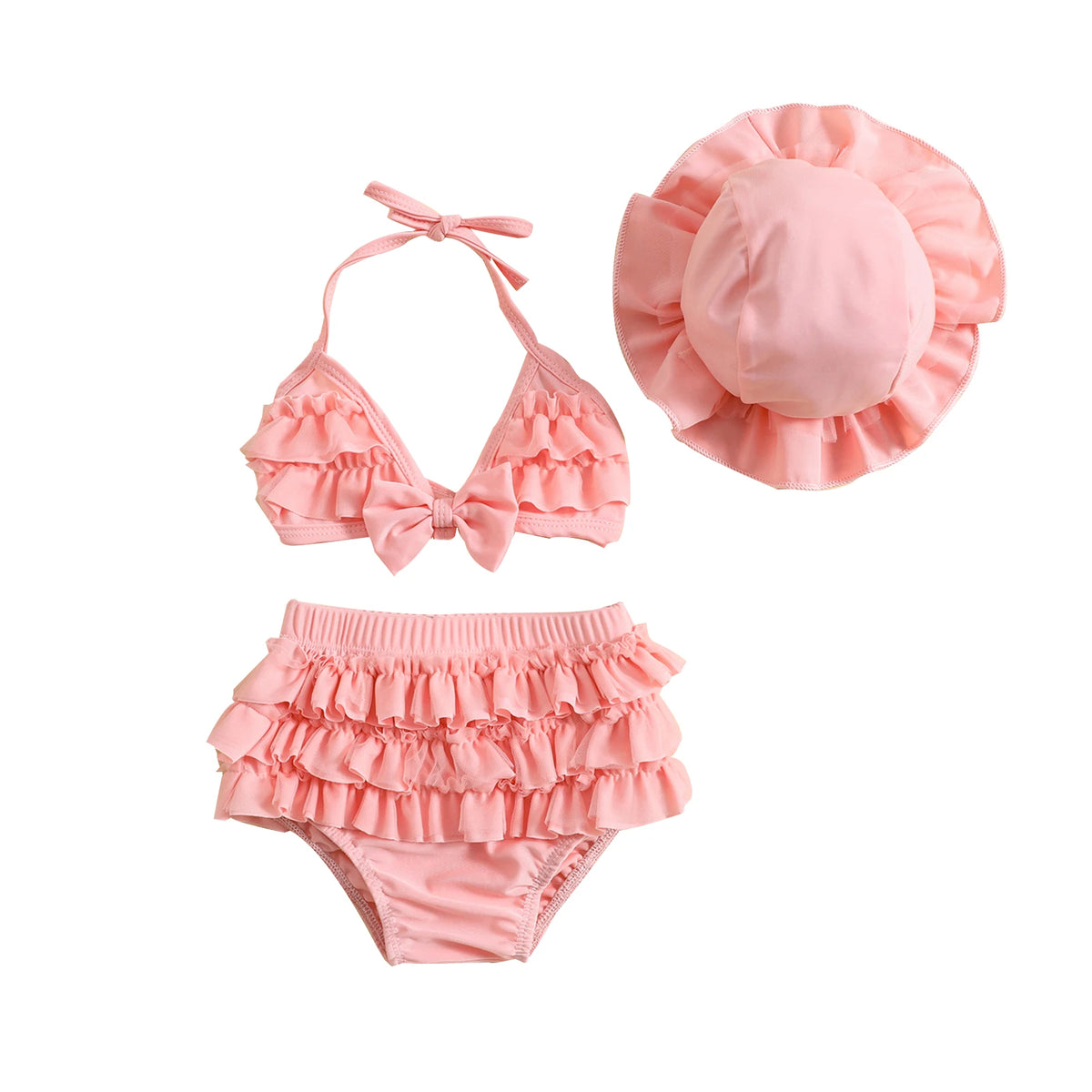Tregren 0-24M neonate 3 pezzi bikini Set con berretti da bagno Ruffle Bandage Bow costume da bagno Summer Swimwear Beach costume da bagno