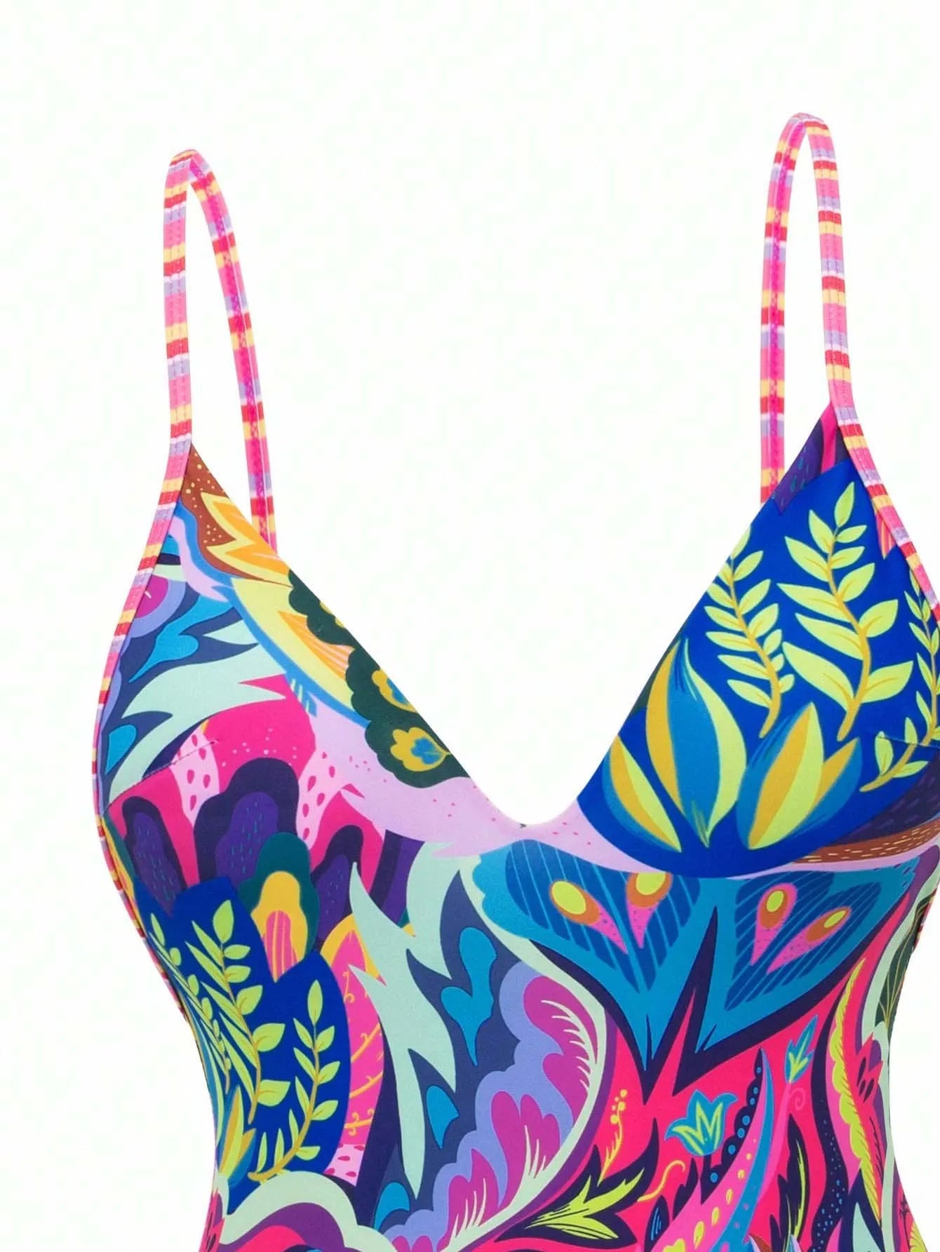 Sexy Deep V Print Backless Triangle Pant One Piece Swimsuit Women's Strapless Body Covering Cross-Border Trend 2026