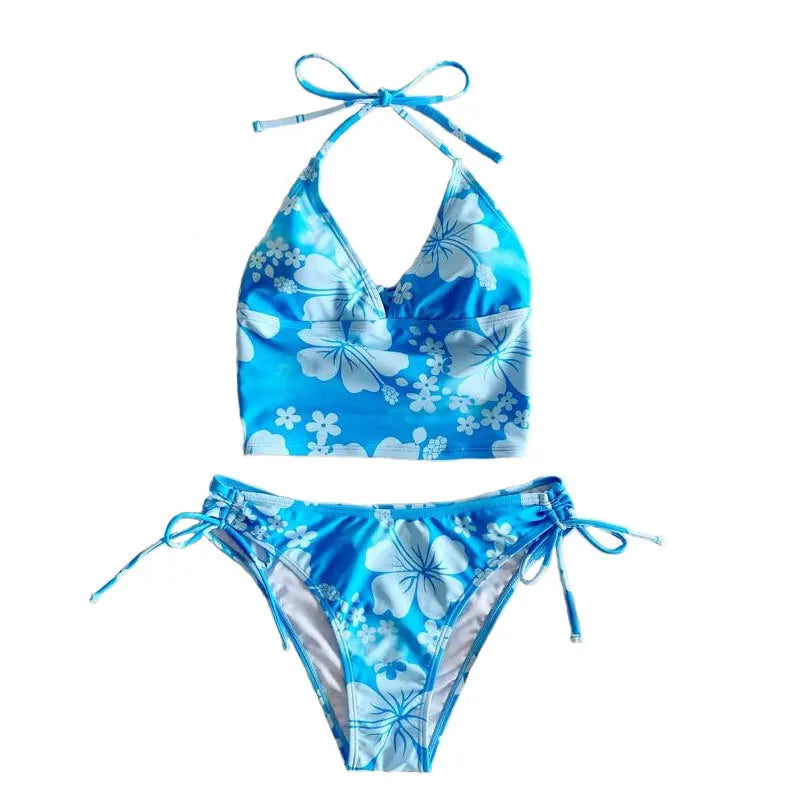 Cikini - Damen Neckholder-Bikini-Set mit Blumenmuster, zweiteiliger Badeanzug, sexy Bademode, Strandbadeanzug, Sommer