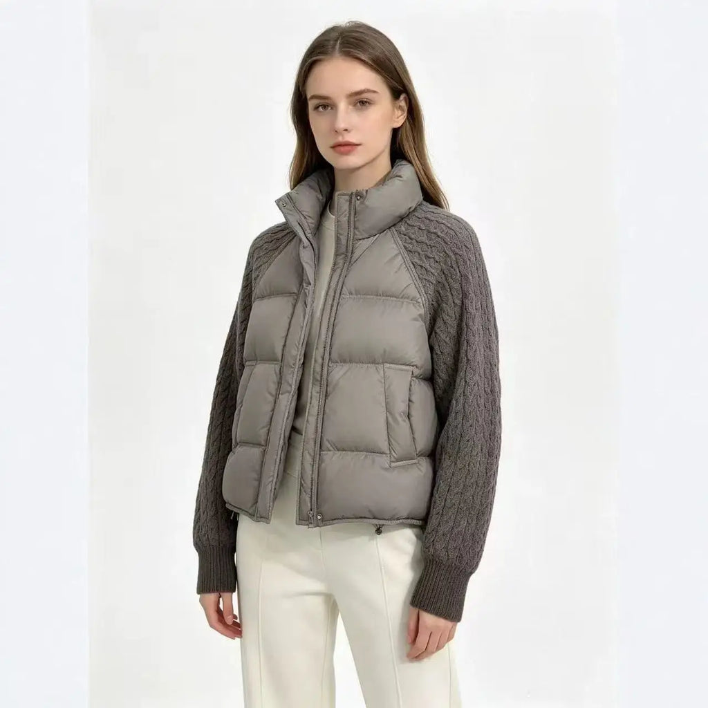 Nuova Giacca Invernale da Donna, Parka con Maniche in Maglia Patchwork, Colletto Alto, Cerniera, Imbottita in Cotone Spesso e Caldo, Cappotto Casual Femminile