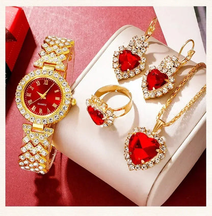 Orologio di lusso dorato da donna anello collana orecchino strass moda orologio da polso Casual da donna bracciale orologi Set di gioielli