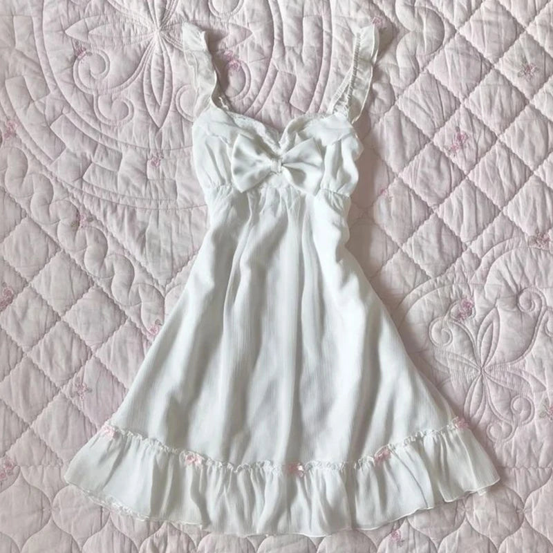 Y2k Harajuku Solido Bianco Vintage Senza Maniche Punk Gotico Abiti Estivi Slim 2000s Abito Corto In Pizzo Punk Sexy Vestito Delle Donne di Modo
