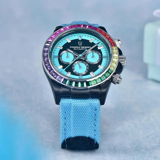 PAGANI DESIGN Orologio meccanico da uomo di lusso 40mm Orologio con cronometraggio multifunzionale Lunetta arcobaleno Vetro zaffiro Orologi da uomo PD1732