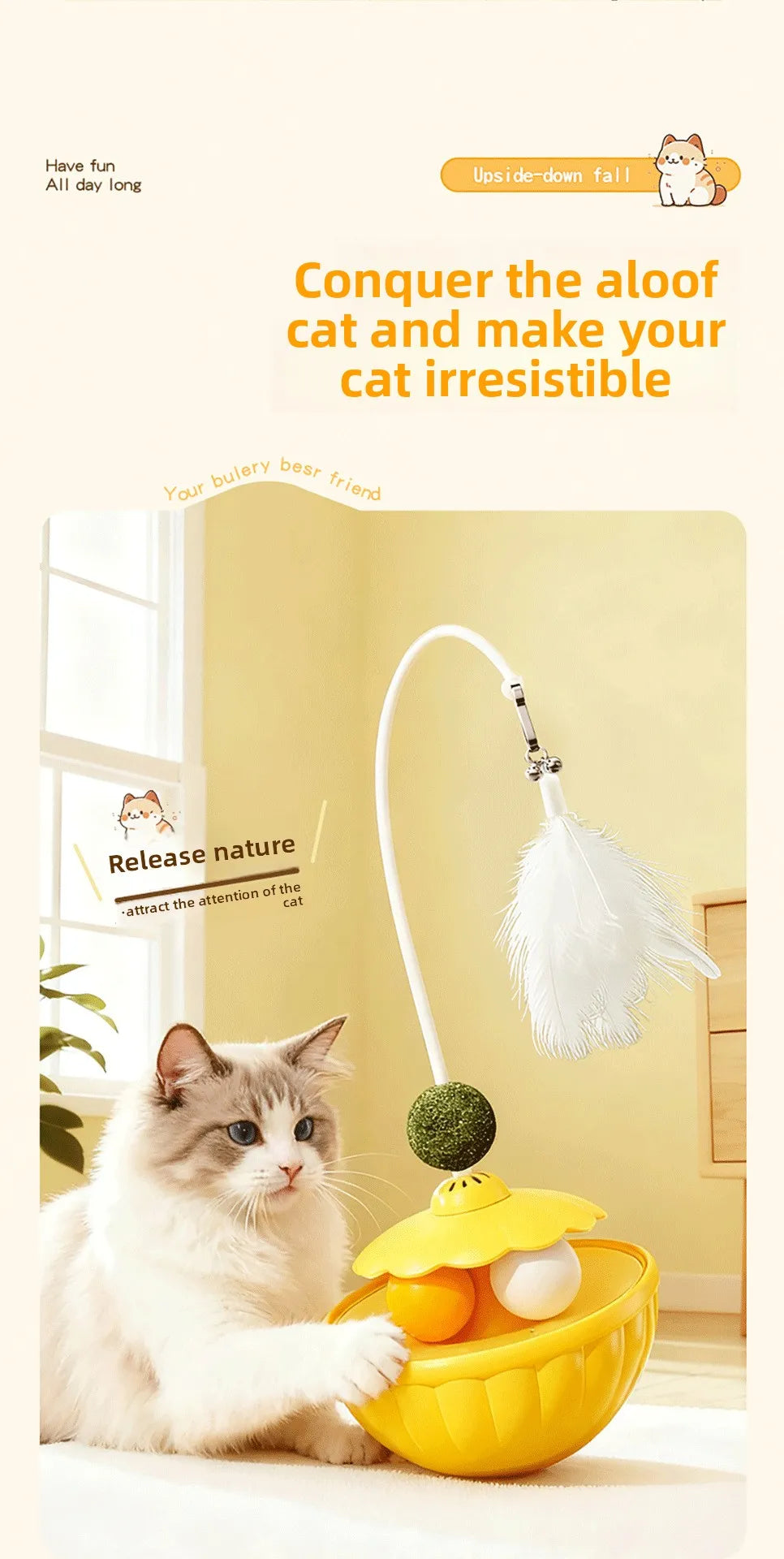 Giocattoli per Gatti: Bastone Teaser con Piuma Rimovibile e Pallina al Peppermint, Accessori per Animali Domestici