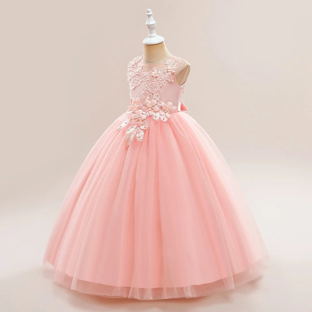 Abiti da damigella d'onore bianchi per adolescenti Abito da cerimonia nuziale per ragazza di fiore in pizzo per bambini Abito da principessa elegante per ragazze Abiti da sera formali