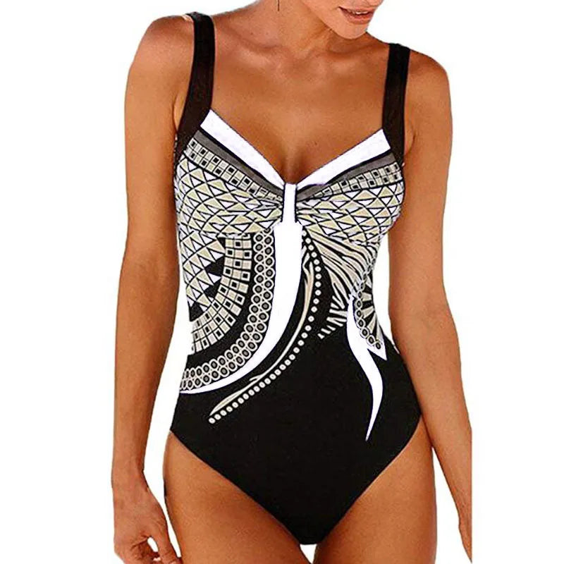 2024 Vintage Einteiliger Badeanzug Damen Bademode Bauchweg Monokini Sexy Bodysuit Print Badeanzug Weibliche Strandmode Übergröße