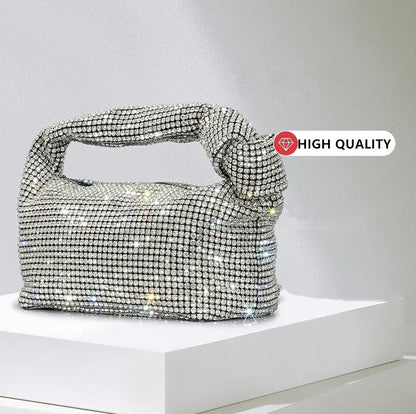 Borse da sera con nodo con strass con manico Borsa con manico superiore in cristallo argento per borse da donna e borsette Borsa di design di lusso