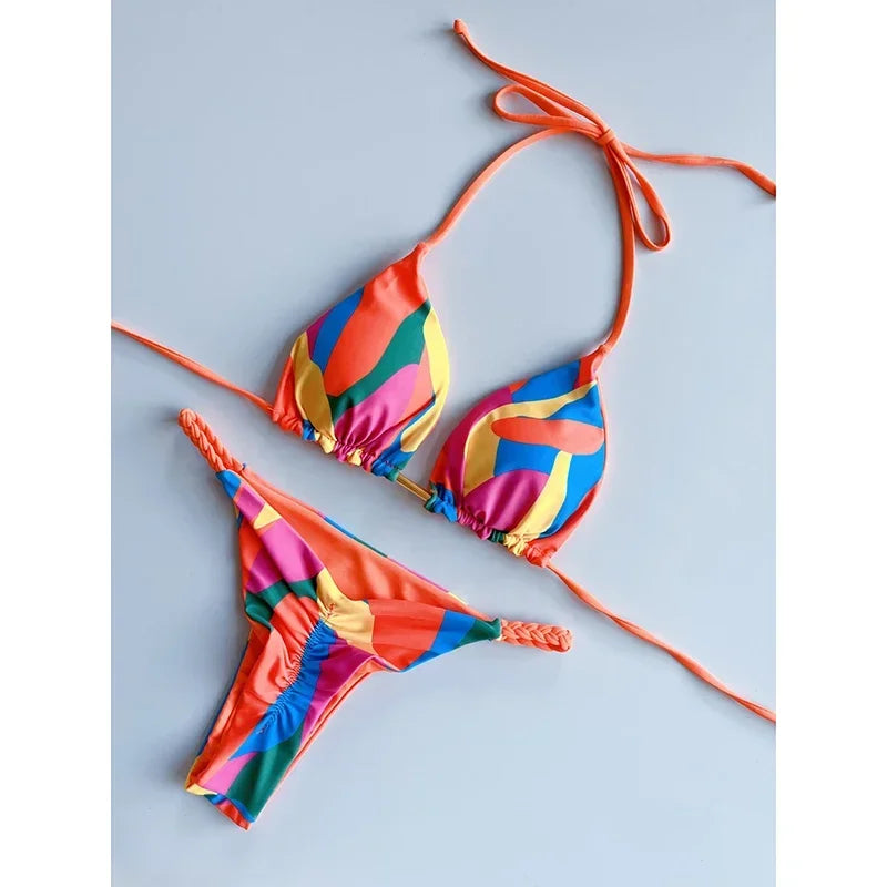 Swimwear Women Leopard Printed Sexy Bikini Set Striped Beachwear Summer Swimsuit Two-pieces Thong Bathing Suit Biquinis