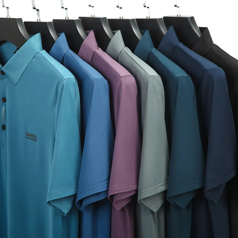 Camicia a maniche corte casual da lavoro da uomo nuova con stemma Polo tinta unita Top versatile confortevole e traspirante alla moda