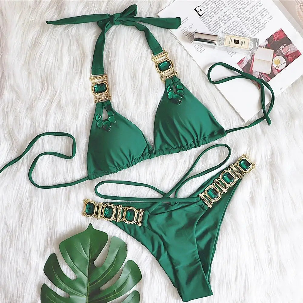 nuovo costume da bagno in due pezzi con strass 2026 cristallo di lusso perizoma Sexy perizoma Bikini Set costumi da bagno da donna costume da bagno Sexy da spiaggia