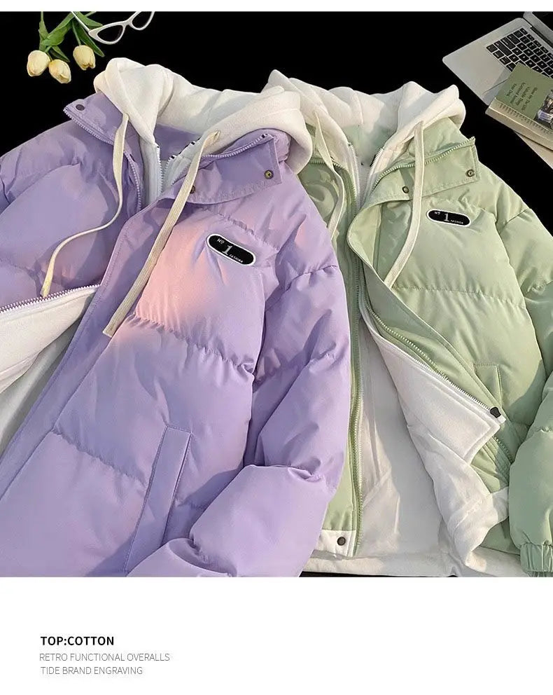 Nuova giacca invernale imbottita in cotone da donna, giacca in cotone con cappuccio in due pezzi Cappotto Parker imbottito in cotone caldo casual femminile