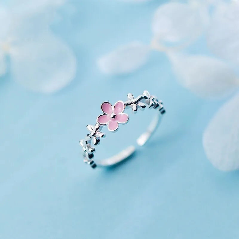 Anelli di apertura del fiore di zircone di lusso per le donne Cubic Zirconia Rosa Fiore di ciliegio Tulipano Anello da dito regolabile Gioielli da sposa