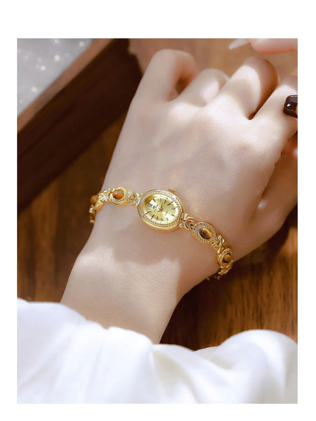 Orologio da donna elegante Bracciale in giada Orologio piccolo Orologi al quarzo moda Orologio da polso dorato di lusso Regali per le donne Marchio originale