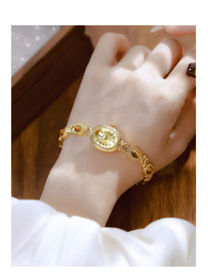 Orologio da donna elegante Bracciale in giada Orologio piccolo Orologi al quarzo moda Orologio da polso dorato di lusso Regali per le donne Marchio originale