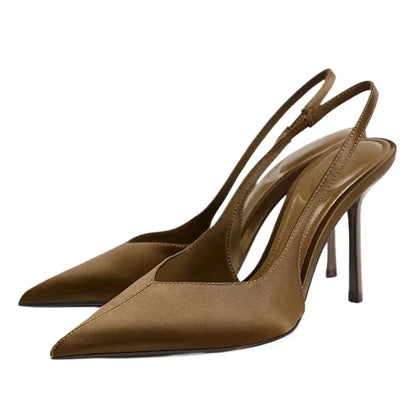2025 Nuovi sandali con tacco estivi Elegante cinturino posteriore Designer Décolleté da donna Sexy punta a punta Tacchi alti Scarpe eleganti da banchetto di moda
