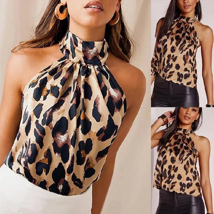Summer tshirt Women Tops 2025 Sexy Leopard Print Tops Harajuku Girl T-Shirts Casual Halter T Shirt Female Sleeveless Blouse